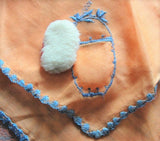 RARE Vintage POWDER PUFF Hanky Colgate 1920s Flapper Hankie Peach Handkerchief Blue Embroidery Novelty Collectible Vintage Hankies Collector