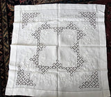 GORGEOUS Antique Victorian Fancy Small Tablecloth Table Topper Amazing Drawnthread Work, Raised WhiteWork Embroidery, French Country, Farmhouse Decor, Fine Antique Linens