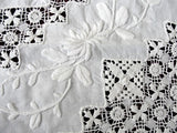 GORGEOUS Antique Victorian Fancy Small Tablecloth Table Topper Amazing Drawnthread Work, Raised WhiteWork Embroidery, French Country, Farmhouse Decor, Fine Antique Linens