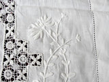 GORGEOUS Antique Victorian Fancy Small Tablecloth Table Topper Amazing Drawnthread Work, Raised WhiteWork Embroidery, French Country, Farmhouse Decor, Fine Antique Linens