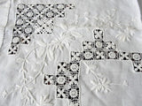 GORGEOUS Antique Victorian Fancy Small Tablecloth Table Topper Amazing Drawnthread Work, Raised WhiteWork Embroidery, French Country, Farmhouse Decor, Fine Antique Linens
