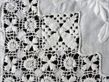 GORGEOUS Antique Victorian Fancy Small Tablecloth Table Topper Amazing Drawnthread Work, Raised WhiteWork Embroidery, French Country, Farmhouse Decor, Fine Antique Linens
