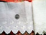 Antique French White On White Embroidered Trim,Heirloom lace,For Dolls Christening Gowns Bridal, Journals, Fine Crafts,Collectible Vintage Lace