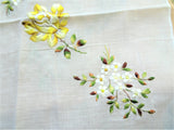 RESERVED BEAUTIFUL Floral Embroidered Hanky,Vintage Handkerchief,Yellow Rose and White Flowers Hankie,Swiss Hand Embroidery,Wedding Bridal Hanky Gifts,Collectible Vintage Hankies