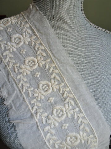 BEAUTIFUL Antique Embroidered Trim, Flounce,Floral Pattern For Bridal Dress,Dolls,Flapper Dress,Heirloom Sewing,Collectible Antique Textiles