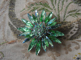 Vintage SHERMAN Signed PERIDOT Rhinestones Star Burst Brooch and Long DROP Earrings Set,Brilliant Rhinestones,Dazzling Swarovski Crystal,Collectible Jewelry