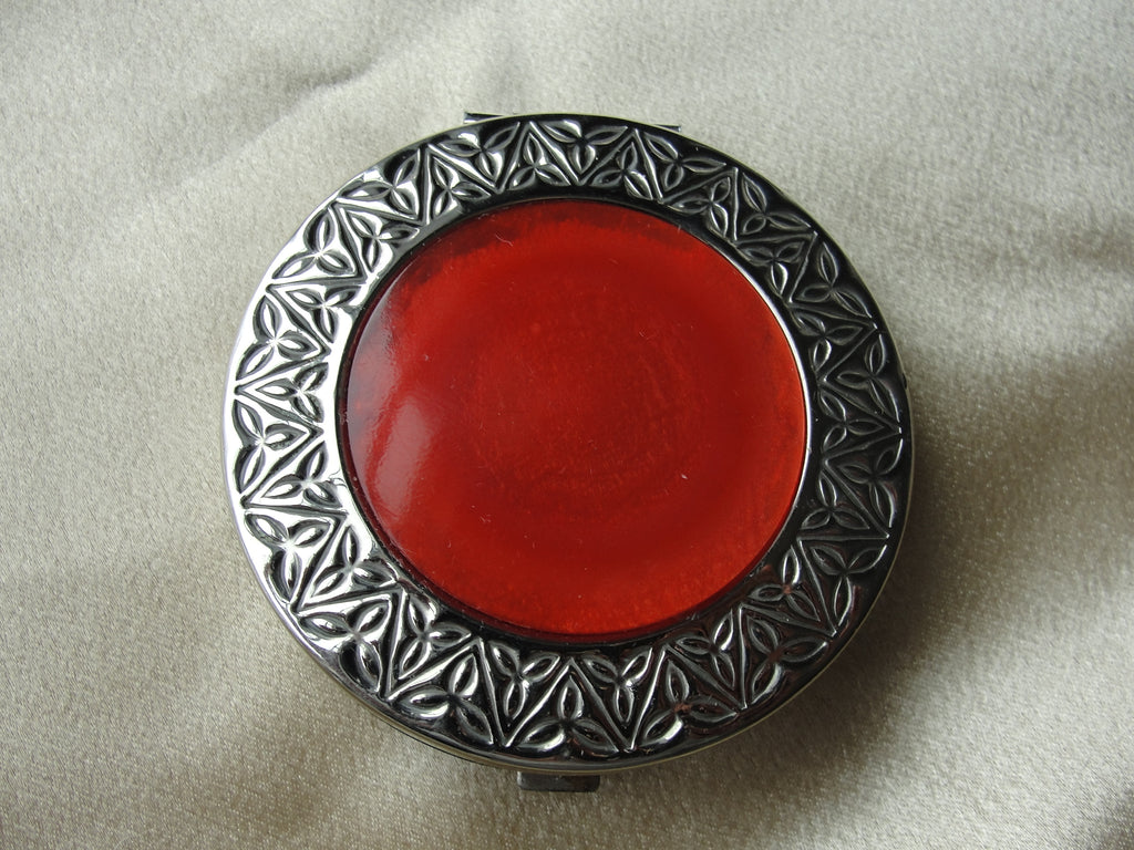 VINTAGE 1940s Ladies Powder Compact, Celluloid and Silver Metal Purse Compact,Vintage Powder Mirror Compact, Art Deco Purse Compact,Collectible Compacts