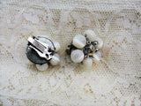1950s VINTAGE Glowing Silvery White Moonglow Earrings In A Silver Tone Setting Moonstone Cats Eye Look Cluster Clip Ons Clip Earrings Collectible Costume Jewelry