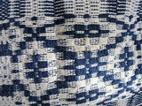 ANTIQUE Woven Coverlet Blue Cream Outstanding Condition French Country Decor,Log Cabin, Farm House Americana Decor Hand Made Antique Textile Decorative