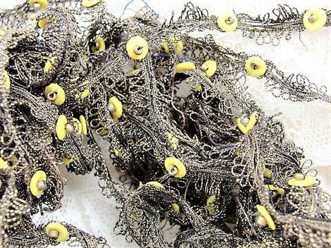 GORGEOUS Antique French Gold Metal Metallic Bronze Bullion Passementeries Metallic RibbonTrim Picot Edges Victorian Sewing Supply Dolls