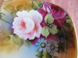 FABULOUS Antique NIPPON Handled Basket Dish Gorgeous Hand Painted Pink Roses Flowers Lush Gold Handle Collectible Nippon China
