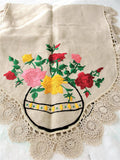 ANTIQUE Linen Runner Dresser Buffet Scarf Table Centerpiece ROSES Embroidery,Natural Linen,Mission Oak Furniture, French Country, Farmhouse