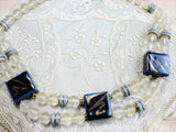 BEAUTIFUL Vintage 1950s-60s Japanese Ceramic n Glass Necklace,Unique Necklace, Frosted Glass Beads,Vintage Made In Japan Jewelry,Collectible