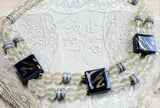 BEAUTIFUL Vintage 1950s-60s Japanese Ceramic n Glass Necklace,Unique Necklace, Frosted Glass Beads,Vintage Made In Japan Jewelry,Collectible