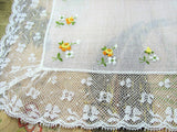 LOVELY Vintage BRIDAL Hanky,Wedding Handkerchief WIDE French Lace Hankie,Embroidered Roses Flowers, Bridal Hankies, Collectible Hankies