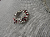 Vintage SHERMAN Signed Glittering White and Garnet Red Rhinestone Brooch,Prong Set,Brilliant Dazzling Swarovski Crystal,COLLECTIBLE Jewelry