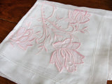 Breathtaking Vintage Madeira Hanky,Monogram R, BRIDAL WEDDING HANDKERCHIEF, Pink Applique,Raised Embroidery Work Hankie, Collectible Hankies
