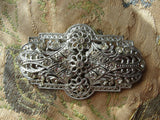 STUNNING Art Deco Filigree Large Brooch,Lace Like Openwork Pin,Bridal Jewelry,1920s Brooch,Glittering Paste Stones,Gatsby Flapper Era Pin