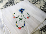 LOVELY Vintage Petit Point Handkerchief,Fine Workmanship,Hand Embroidery Hanky,Wedding Bridal,Something Blue,Collectible Vintage Hankies