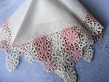 BEAUTIFUL Vintage Lace Hankie,BRIDAL WEDDING Handkerchief,Pink n White Lace Hanky,Wedding Hankies,Something Old Gifts,Collectible Hankies