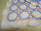 LOVELY Vintage Hand Made Lace Table, Buffet or Dresser Runner,White Pink,Lilac Crochet Lace,Crocheted Lace Runner, French Farmhouse Wedding