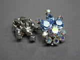 LOVELY Vintage Blue Crystals ,AB Rhinestone Glass Earrings,Floral Design,Austrian Crystals Mid Century Clip On Earrings,Collectible Jewelry