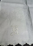 ANTIQUE Linen Damask Towel,Art Nouveau ROSES,Quality Vintage Linen,Show Towel Runner,French Country,Farmhouse Linens,Collectible Linens