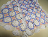 LOVELY Vintage Hand Made Lace Table, Buffet or Dresser Runner,White Pink,Lilac Crochet Lace,Crocheted Lace Runner, French Farmhouse Wedding