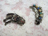 FABULOUS Vintage Art Glass Pearl Earrings,Peacock Blue AB Rhinestone Earrings,Nature Design,Mid Century Clip On Earrings,Collectible Jewelry