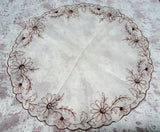 50s VINTAGE Embroidered ROUND Hanky,Brown Floral Handkerchief,Collectible Hankies,Shabby Chic Hankie,Mid Century,Collectible Vintage Hankies