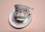 VINTAGE Royal Albert English Bone China Teacup Saucer,Purple Gold Floral Teacup,Pink Flowers Cup,Tea Lover Gift,Collectible Vintage Teacups