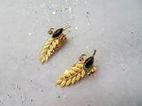 LOVELY Vintage Glass and Metal Earrings,Alaska Black Diamond Stones,Gilt Metal,Clip On Earrings,Mid Century Jewelry,Collectible Jewelry