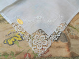 BEAUTIFUL Vintage Swiss Hand Embroidered Hanky,Bridal Handkerchief,White Work Hankie,Original Label,Never Used,Collectible Vintage Hankies