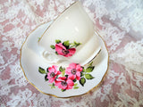 PRETTY Royal Vale English Bone China Teacup and Saucer,Pink Flowers,Lovely Teatime Cup and Saucer,Collectible Vintage Teacups