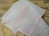 BEAUTIFUL Vintage Hanky,Applique Satin Rose Flowers monogram A Hankie,BRIDAL WEDDING Handkerchief,Pink Satin Appliques,Collectible Hankies