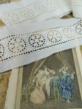 Antique French White On White Embroidered Trim,Heirloom  Insertion lace,For Dolls Christening Gowns Bridal,Collectible Vintage Lace