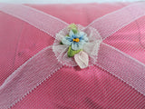 Antique FRENCH Boudoir Pillow,Hat Pin Pillow, Silk Ribbon Rosettes,Wedding Ring Pillow,Boudoir Display,Vanity Collectibles