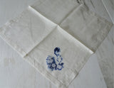 BEAUTIFUL Antique Silk Hanky, Blue Oriental Girl Silk Screened, Unique Vintage Handkerchief, Frame It, Collectible Vintage Hankies