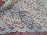GORGEOUS Vintage Hand Made Lace Table Coth,Table Topper,Tea Tablecloth, Darned Lace,Hand Knotted Lace,French Farmhouse ,Vintage Linens