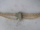 LUXURIOUS Lustrous Pearl Bead Necklace,Elegant Triple Strand Beads,The Crown Style,1920s Pearls,Wedding Bridal Jewelry,Collectible Jewelry