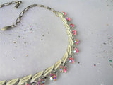 BEAUTIFUL Vintage Necklace, Perfect Bridal Necklace, Enamel, Pink Rhinestones, Lovely Vintage 1950s Necklace, Collectible Vintage Jewelry