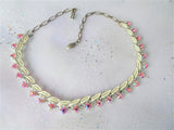 BEAUTIFUL Vintage Necklace, Perfect Bridal Necklace, Enamel, Pink Rhinestones, Lovely Vintage 1950s Necklace, Collectible Vintage Jewelry