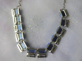LOVELY Vintage Lucite Moon Glow Necklace, Mid Century Modern Necklace, Luminous Blue and Silver Tone Metal, Collectible Vintage Jewelry