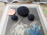 Antique French Buttons, Jet Crepe Glass Buttons, Victorian Fancy Buttons,Highly Detailed Design, Set of 3,Collectible Vintage Buttons