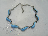 FABULOUS 1950s Mid Century Necklace,Lovely Blue Molded Stones and Silver Tone Metal Necklace,Striking MCM Design,Collectible Vintage Jewelry