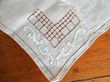 BEAUTIFUL Antique Hanky,Applique Hand Drawn Thread Work Lace Hankie,Lovely Wedding Bridal Hanky, Collectible Vintage Hankies