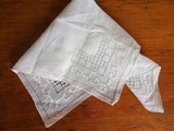 BEAUTIFUL Antique Hanky,Applique Hand Drawn Thread Work Lace Hankie,Lovely Wedding Bridal Hanky, Collectible Vintage Hankies