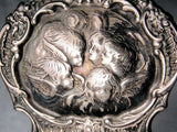RARE  Sterling Silver Pin Cushion Antique Figural English Miniature Chair Authentic Old Cherub Angel Children Faces Needlework Sewing Tool