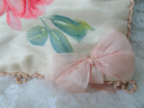 Antique FRENCH HANKY HOLDER Case,Hand Painted Pink Roses Handkerchief Fold,Hankie Keeper,Lingerie Case,Boudoir Hankies Display,French Decor