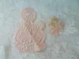 1920s Antique ART DECO Embroidered Cotton Pink Appliques, Vintage Appliques For Hats,Dolls,Childrens Clothing, Heirloom Sewing